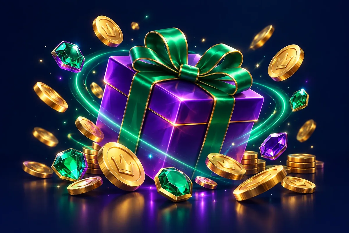 Purple gift box with gold coins illustrating Jackbit Casino promotions