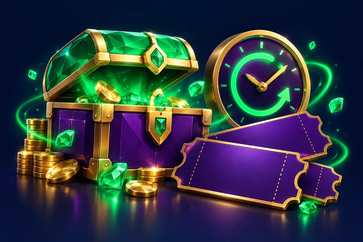 Prize chest with a clock symbol showing bonus availability and expiry conditions
