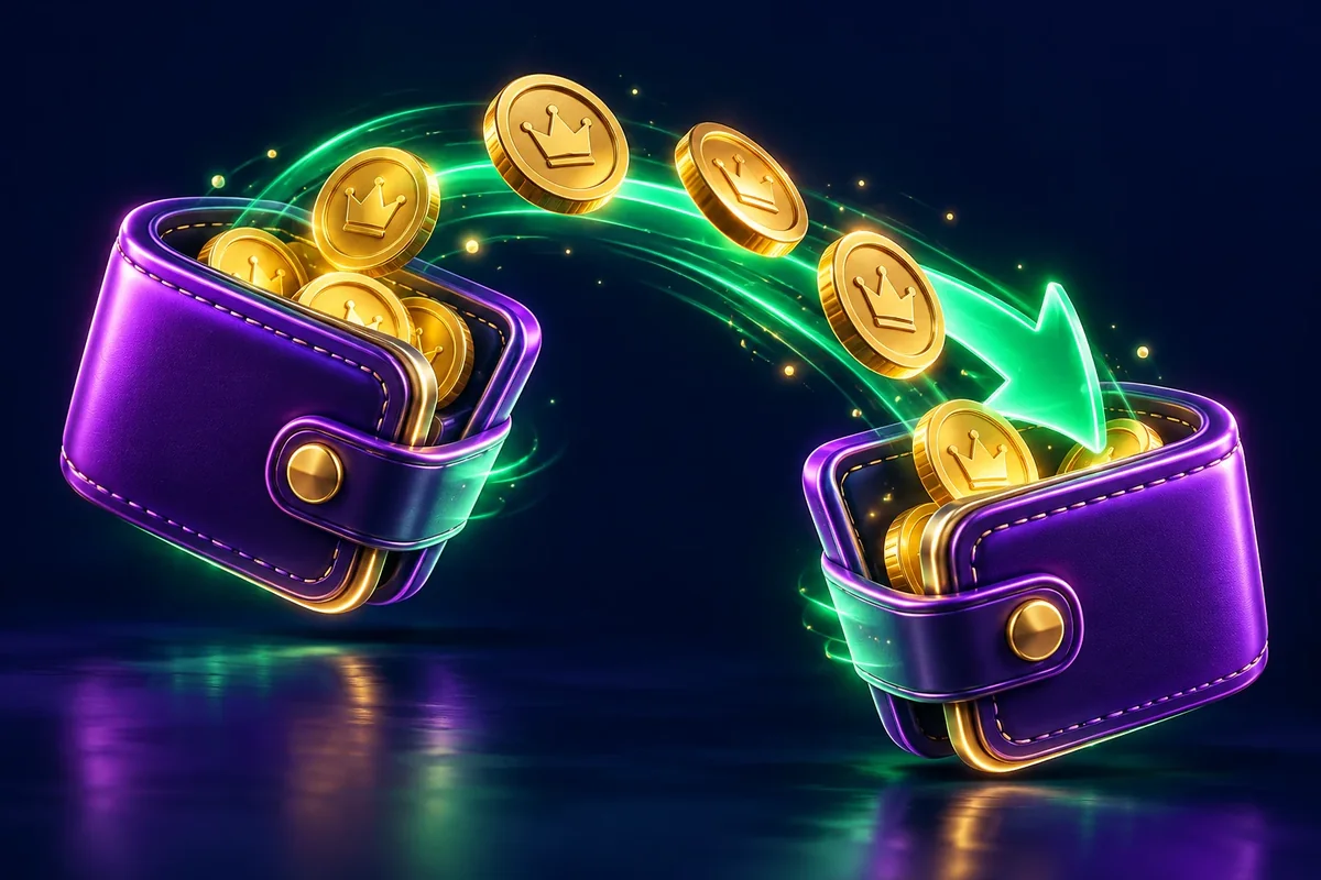 Two digital wallets with coins moving between them, showing a Jackbit withdrawal