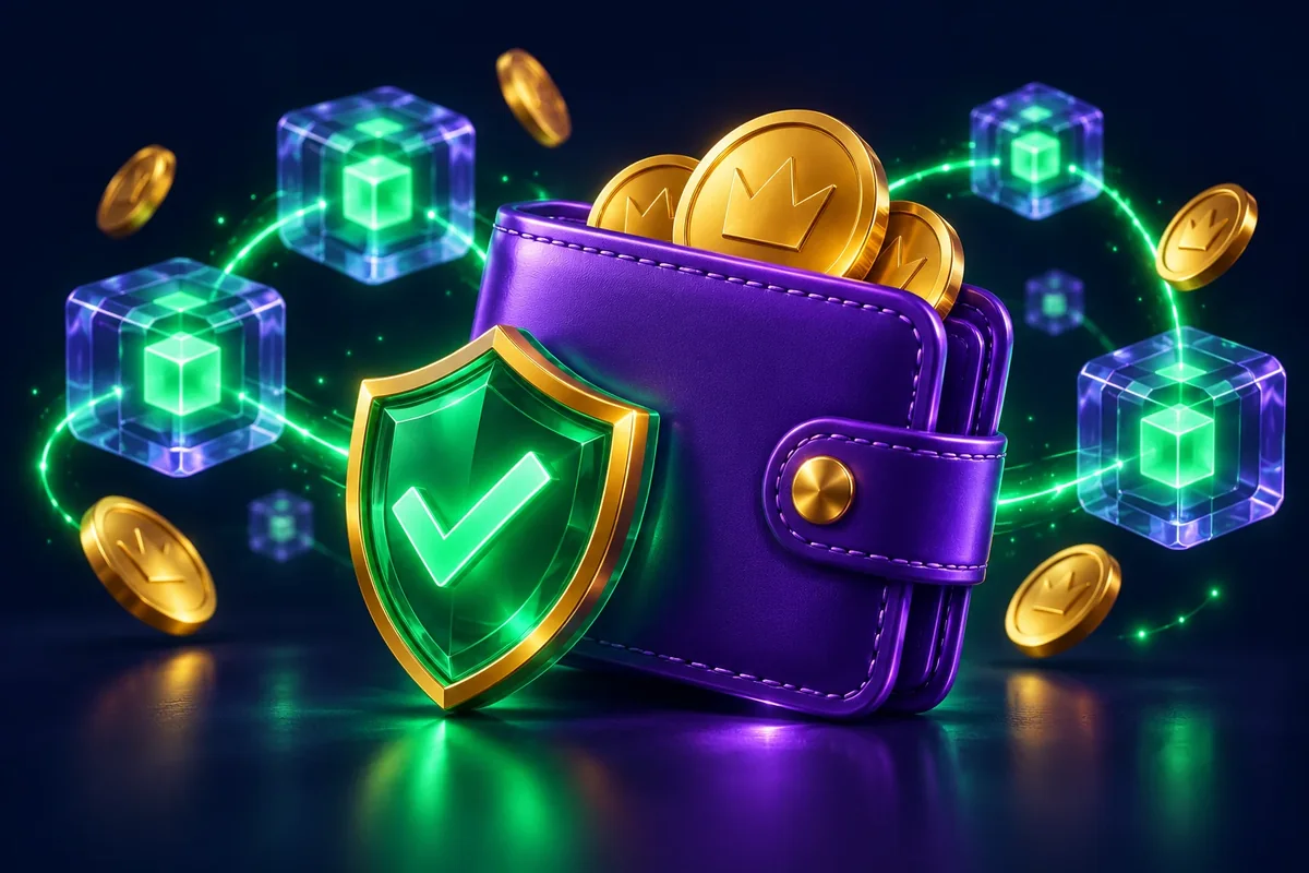 Wallet, shield and blockchain cubes illustrating secure crypto withdrawals